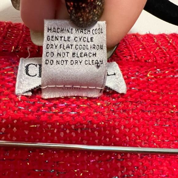 Vintage Crystal Sportswear Sparkly Red Knit Crew Sweater - Size M - Picture 6 of 9